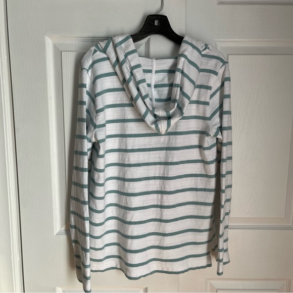 LOFT AQUA AND WHITE STRIPED PULL ON HOODIE - Picture 8 of 12